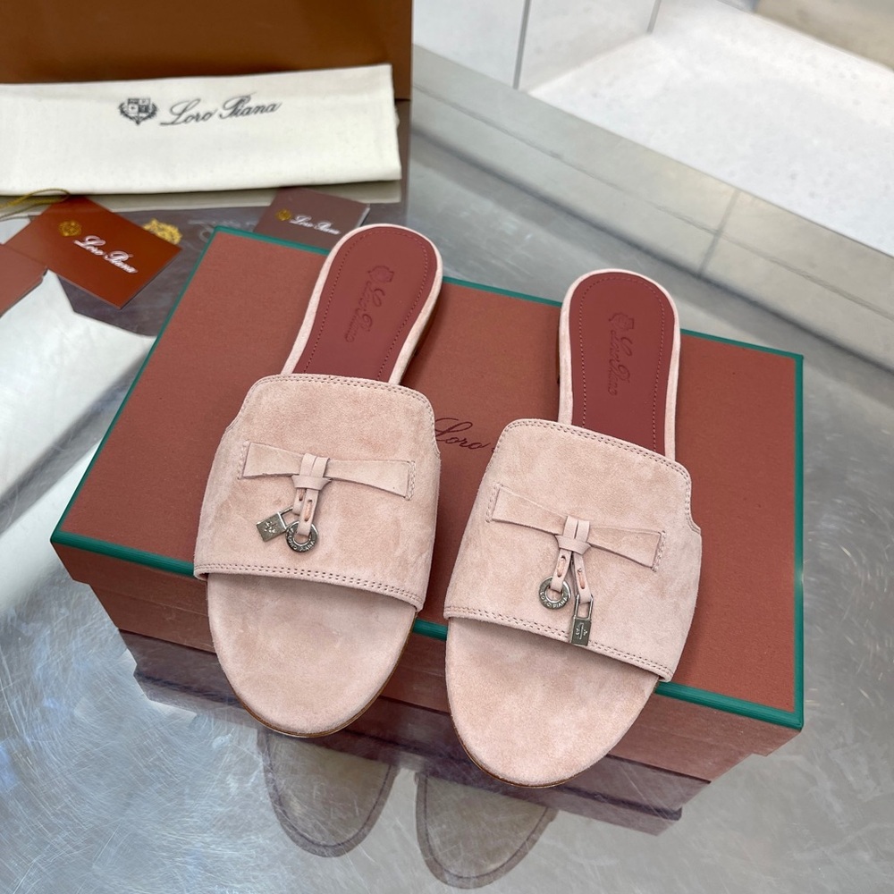 Loro Piana Delicate Suede Bow-Charmed Slippers